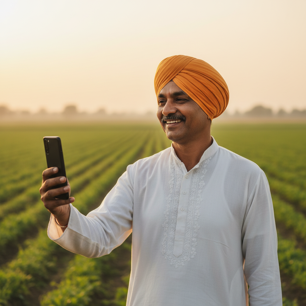 Farmer using smartphone
